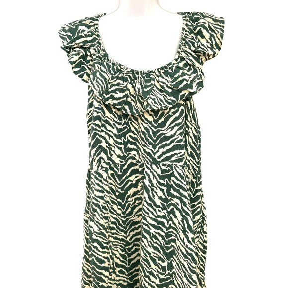 Ava Viv Green White Zebra Print Ruffled Shoulder Summer Maxi Dress Plus Size 2X - Picture 2 of 4